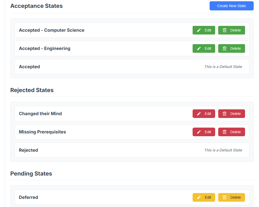 Acceptance state management interface