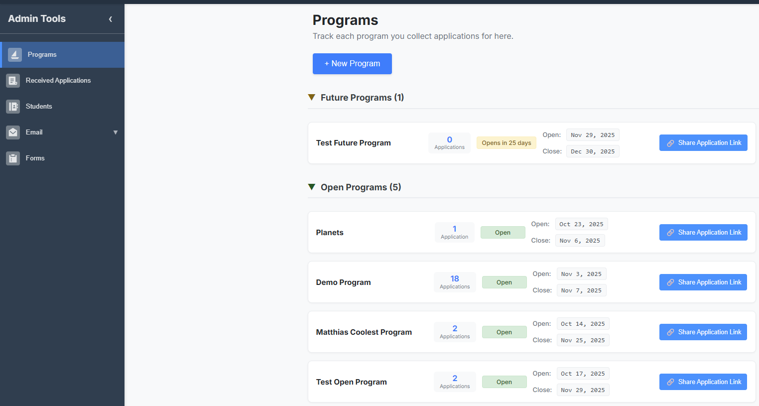 Programs overview dashboard