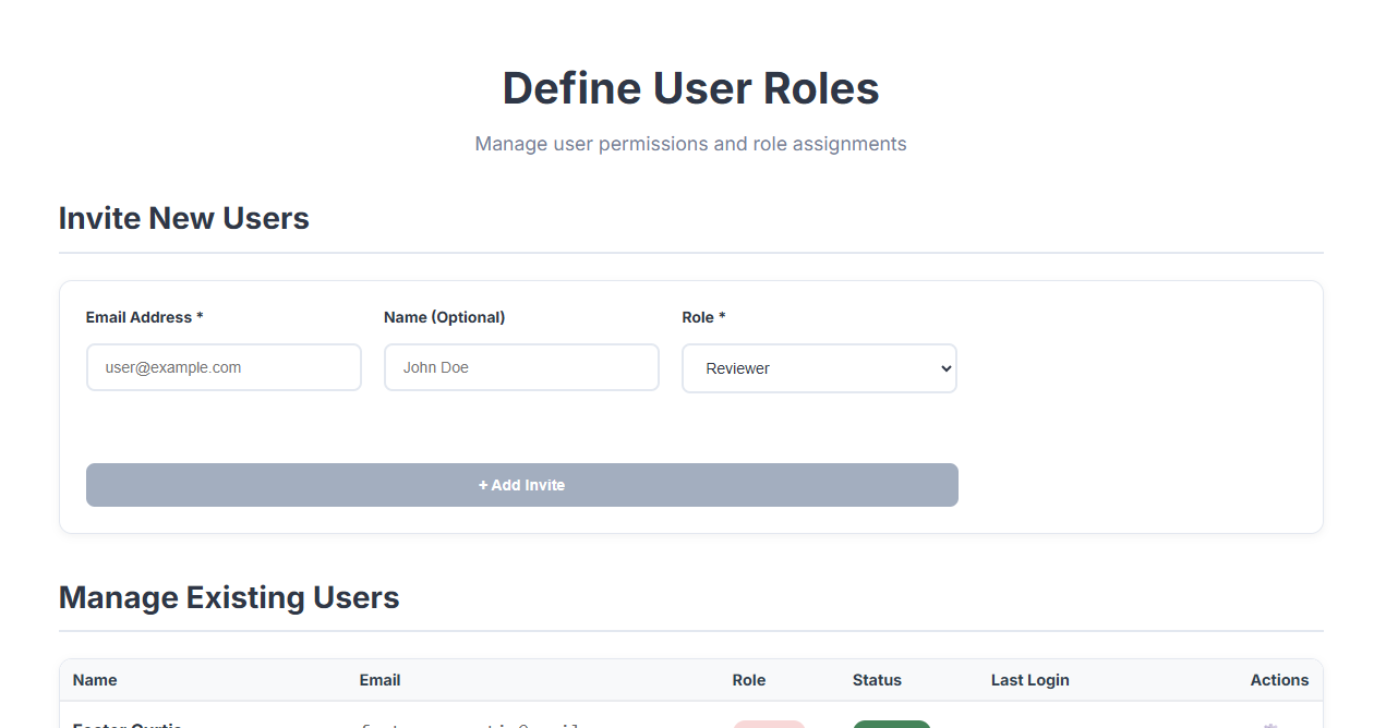 User roles and permissions controls